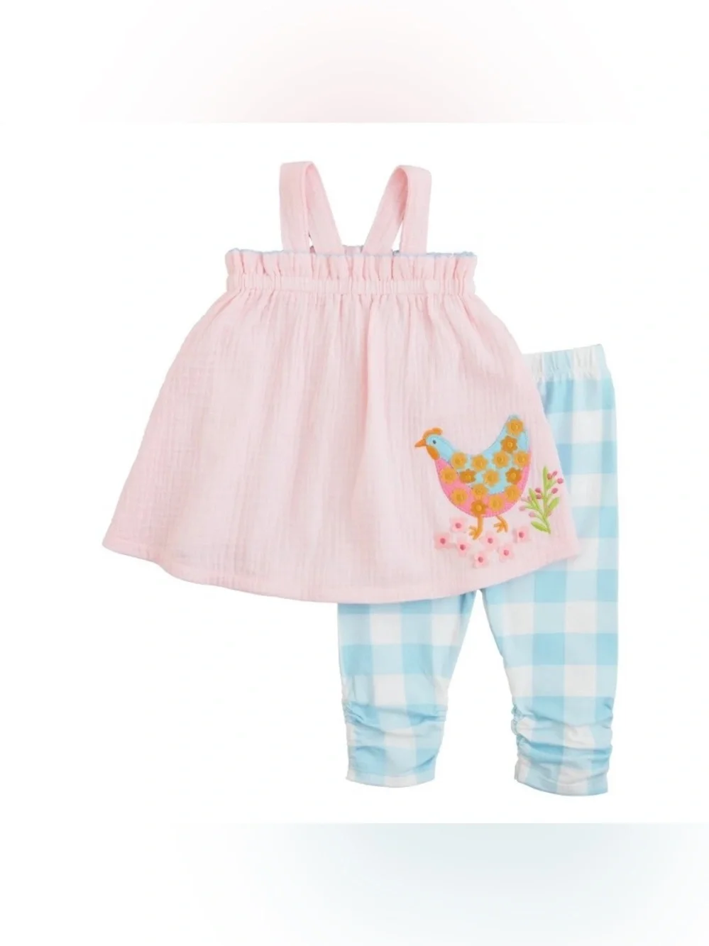 NWT Mud Pie Pink Chicken Applique Tunic & Pants 2 Piece Set Size 4T